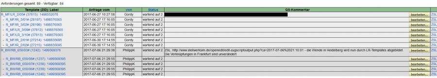 Zug QS-Auftragsliste