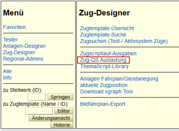  Zug-QS Auslastung aufrufen